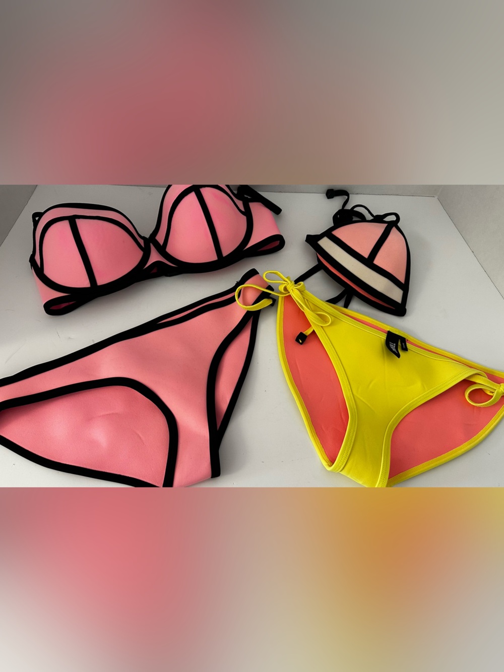 Assorted Triangl swimwear Pink and Neon Yellow Colorblock Bikini Set
